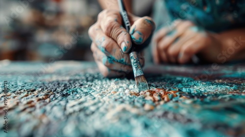 An artist passionately paints with hands covered in vibrant colors, embodying the essence of creativity and expression in the artistic process, inviting inspiration.