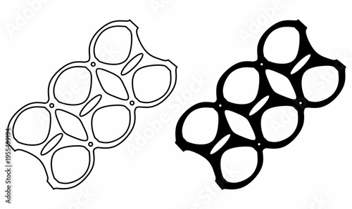 Six pack rings or six pack yokes icon set. illustration vector in outline and silhouette. isolated white background
