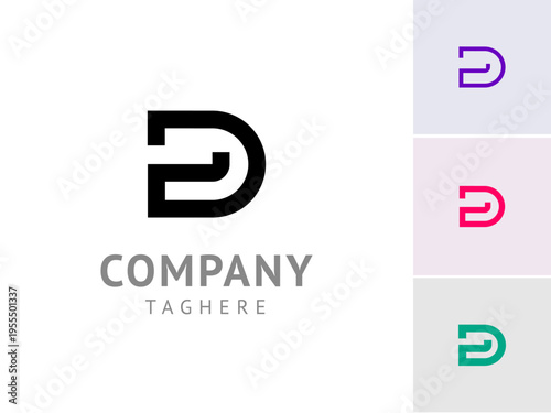 Letter D, digital alphabet cyber font, including set of four different multi colored letter D, vector illustration 10EPS