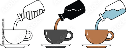 Set of three minimalist paddle hair brush icons in outline and flat styles for hair care beauty salon and grooming routine concepts isolated on white background.