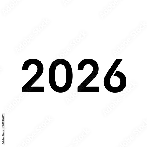Bold black numbers displaying the year 2026 on a plain white background for minimalistic design