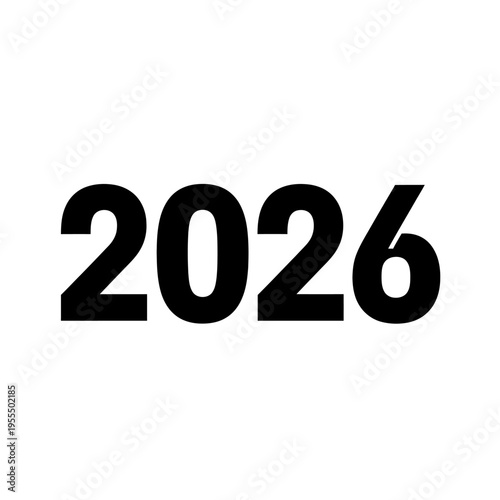 Bold black year 2026 typography on white background minimalistic design