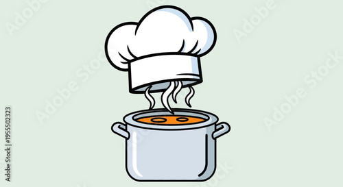 Chef Hat and Steaming Pot Illustration Representing Cooking and Culinary Arts