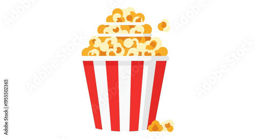 Classic red and white striped popcorn container filled with freshly popped popcorn