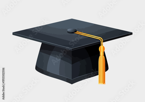 Black Graduation Cap with Gold Tassel - Academic Success and University Achievement Illustration