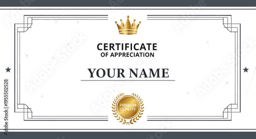 Professional Certificate of Appreciation Template with Golden Crown and Premium Quality Seal Design