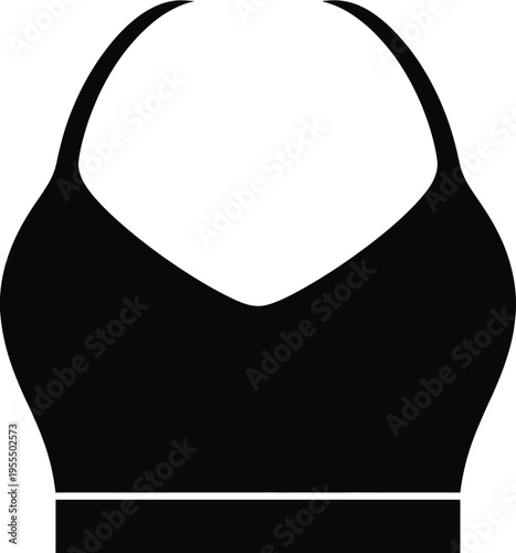 A black silhouette icon representing a halter neck sports bra top for fitness or fashion apparel isolated on white background, Vector, illustration