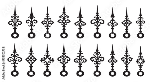 Silhouettes set of vintage decorative ornament watch pointers design