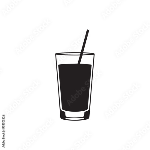 Black Drink in Tall Glass with Straw Minimalist Vector Icon Isolated