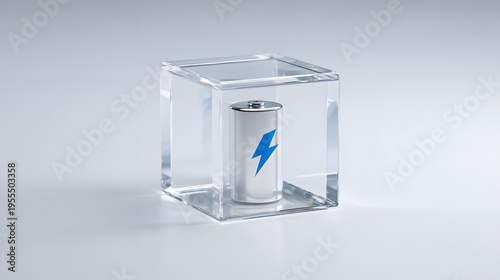 The battery is placed in a transparent cube