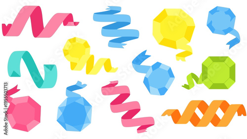 Colorful Confetti and Streamers in Various Shapes and Bright Colors for Celebrations and Parties