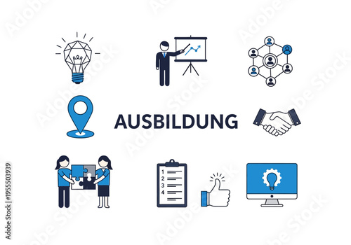 Ausbildung Apprenticeship and Vocational Training Infographic Icon Set for Career Development and Human Resources