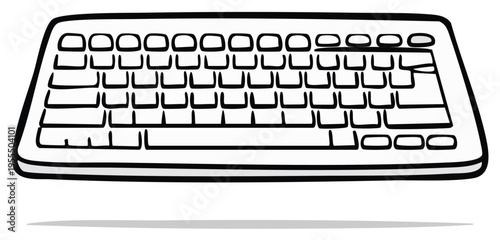Doodle style keyboard illustration featuring blank keys for typewriting and text input on computers