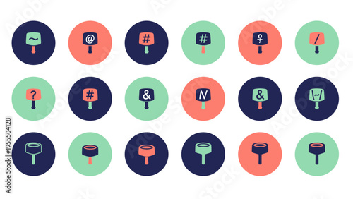 Colorful pins with various symbols and icons arranged in a pattern