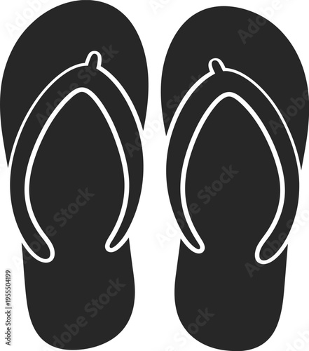 A pair of simple black flip flop sandals with a clean minimalist design for summer beach footwear isolated on white background, Vector, illustration