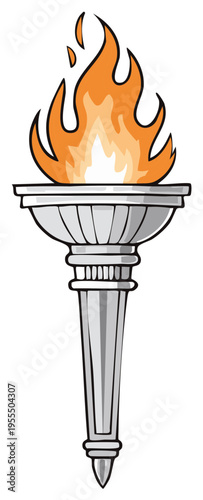 Classic Olympic Torch with Flames Illustration