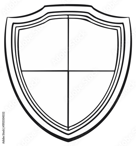 Stylized Coat of Arms Outlined Shield with a Vertical and Horizontal Dividing Line