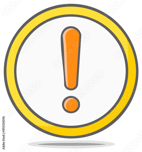 Stylized exclamation mark in a yellow circle with a grey outline and shadow