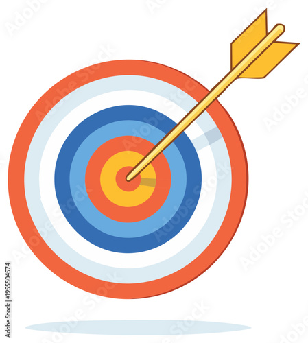 Arrow striking a colorful target center achieving success and accuracy