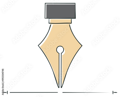 Stylized pen nib poised to write on a line, creative concept, vector illustration