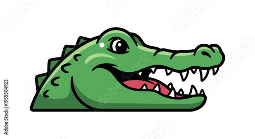 Cute cartoon crocodile head illustration with friendly expression and detailed features suitable