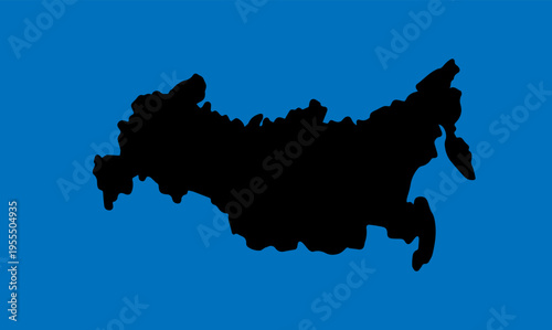 Russia, land territory, black silhouette on a blue background