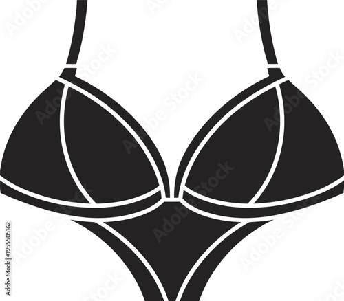 A minimalist black silhouette icon representing a feminine bra piece of lingerie for women fashion isolated on white background, Vector, illustration