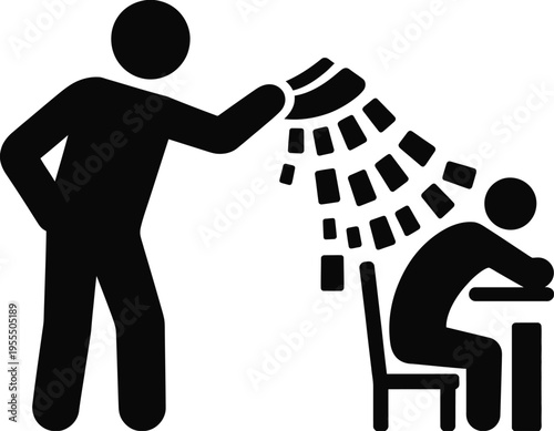 A silhouette icon showing a person pouring information or data onto a seated student at a desk isolated on white background, Vector, illustration