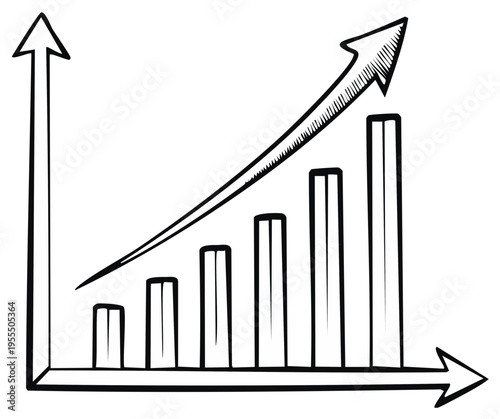 Hand Drawn Graph Illustration Showing Upward Success Trend and Increase in Profits