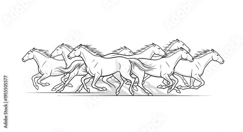 Dynamic Line Drawing of Running Horses in Motion with Elegance and Power