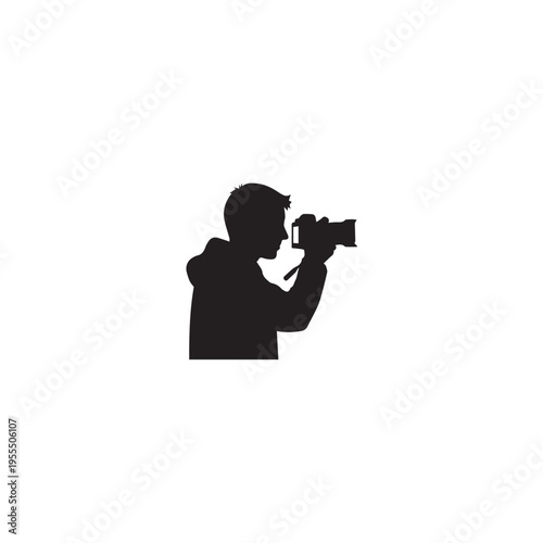 Silhouette Person Holding Camera Shooting Photographing Close Up Isolated