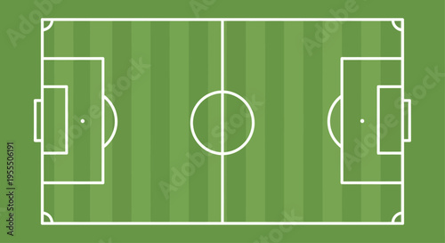 illustration of a full-sized soccer field with detailed pitch markings and goals for sports