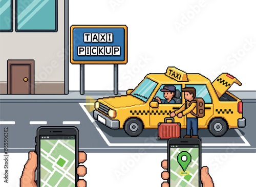 Online Taxi Booking and Ride Sharing with GPS Navigation and Mobile Application Illustration
