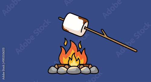 Illustration of roasting marshmallows over a campfire highlighting outdoor cooking activities