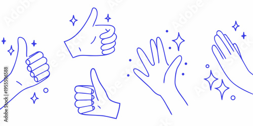 Collection of hand gestures thumbs up clapping and open palms