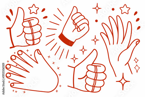 Hand gestures and sparkling stars in a playful doodle style illustration
