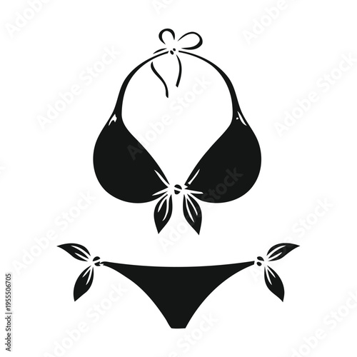 A stylish two piece bikini set with tie side bottoms and a halter top design for summer beachwear isolated on white background, Vector, illustration