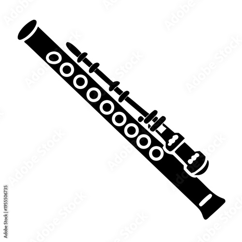 alto flute silhouette icon illustration for woodwind music instrument orchestra band and performance design