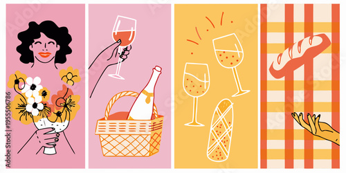 A vibrant illustration showcasing wine bread flowers and a celebratory mood