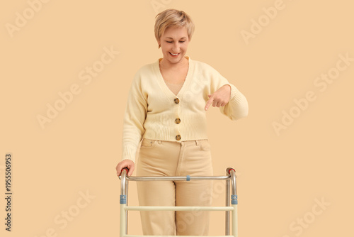 Mature woman pointing at wa...
