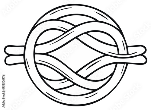 Detailed line art of a complex knot drawing representing interlocking connections and unity