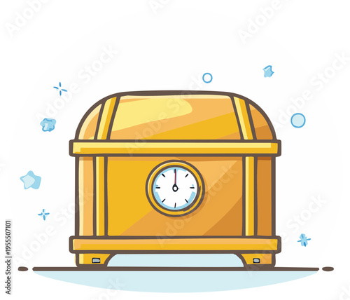 Golden treasure chest with a clock face symbolizing the value of time, investment, and future savings