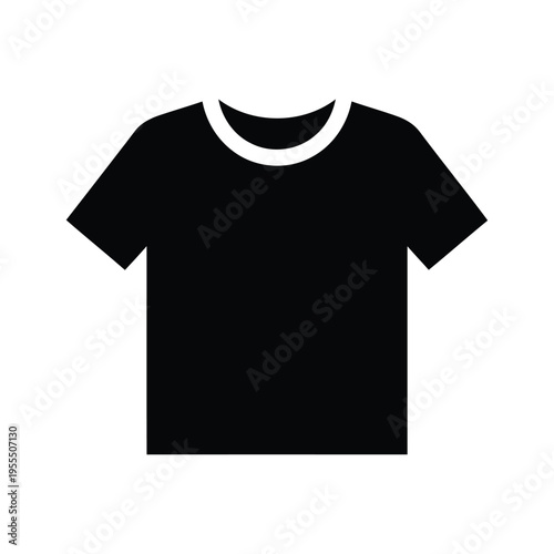 A simple black t-shirt icon representing casual clothing or fashion apparel for everyday usage isolated on white background, Vector, illustration