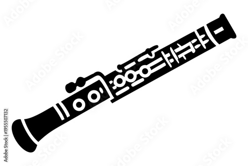 bass flute silhouette illustration for woodwind music instrument orchestra band and performance design