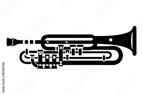 contrabass flute silhouette illustration for large woodwind music instrument orchestra and performance design