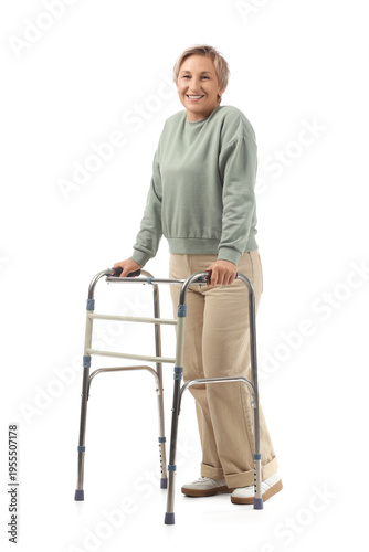 Mature woman with walker on...