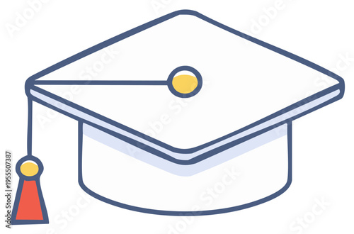 Illustration of graduation mortarboard cap with tassel isolated on plain background