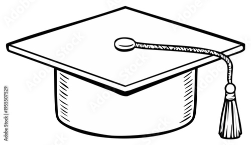 Black outline style illustration of a graduation cap with tassel symbolizing education and achievement