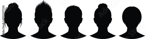 Male and female head silhouette avatars set with different hairstyles profile icons isolated vector illustration collection