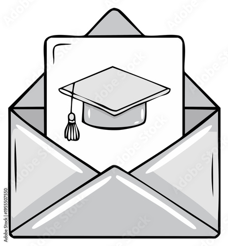 Academic success and education achievement concept with graduation cap on a letter in an open envelope